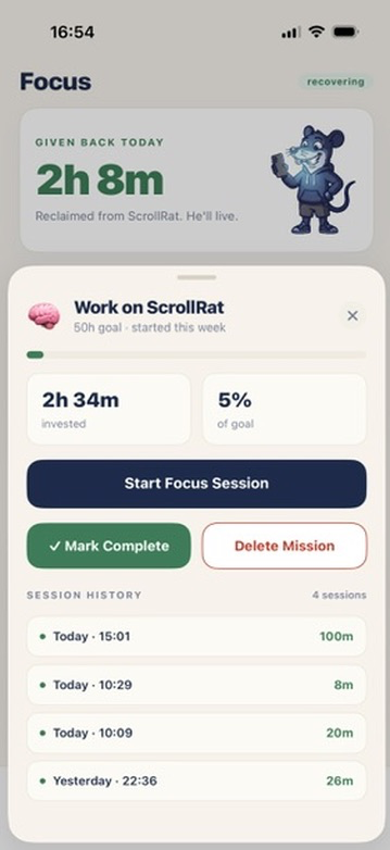 Mission detail — session history