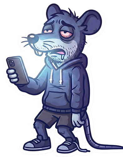 ScrollRat degradation state 5 — fully cooked from excessive screen time